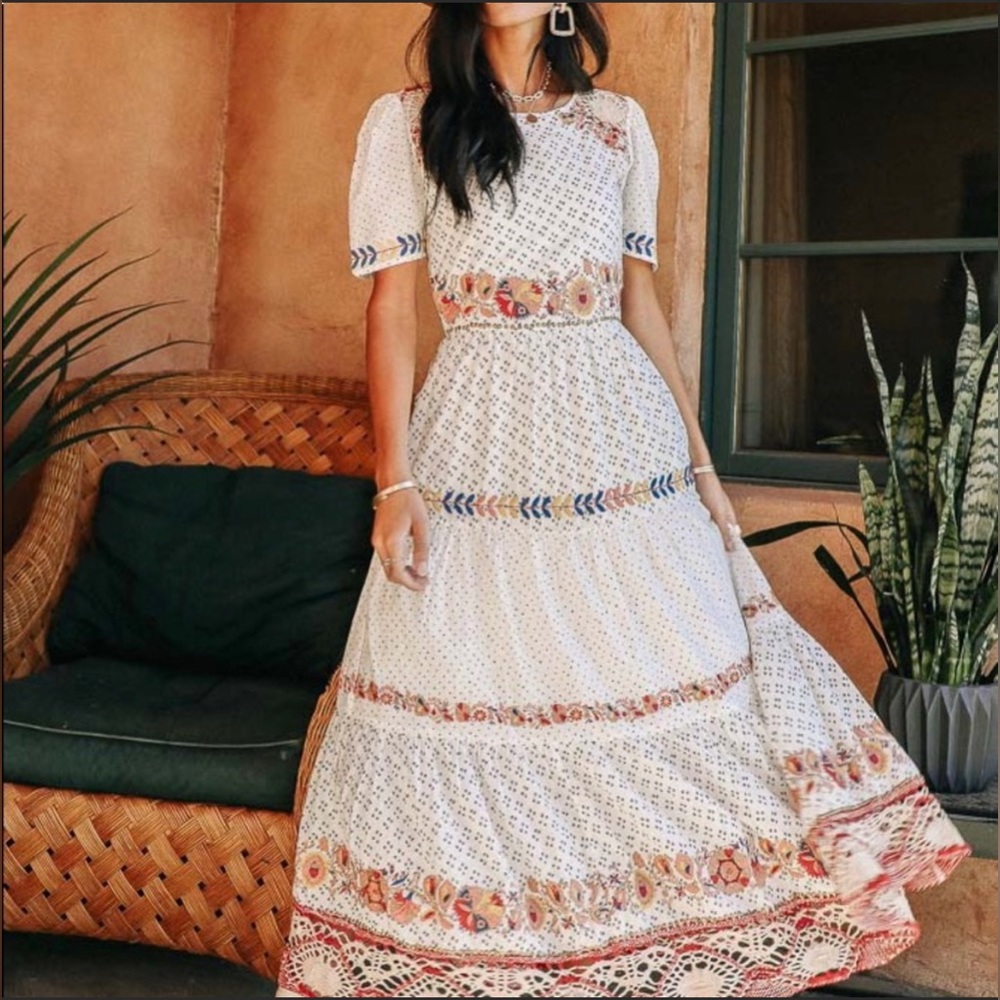 NEW BOHME Spanish Embroidered Maxi Dress size XS without tags